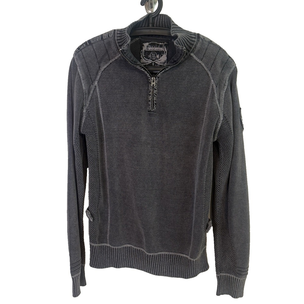 Buckle Y2K Black Label 1/4 Zip Pullover Sweater M Slim Fit Streetwear Minimalist